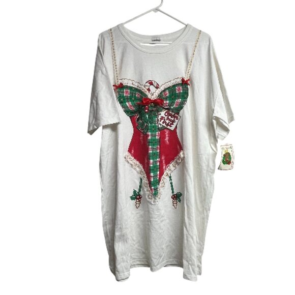 Sensual Teeze Night T-Shirt Women's OSFM White Christmas Lingerie Double Sided - Picture 1 of 6